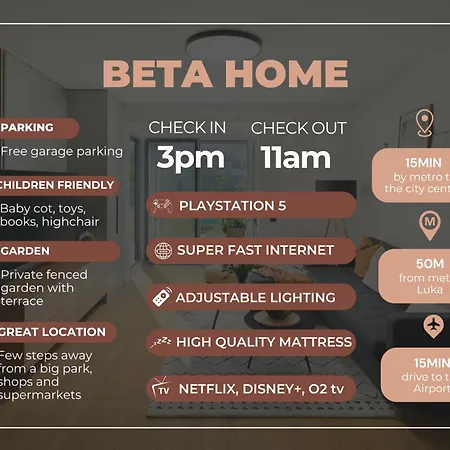 Beta - Free Garage, Air Condition, Garden, At Metro, 2nd Parking On Request Apartmán *